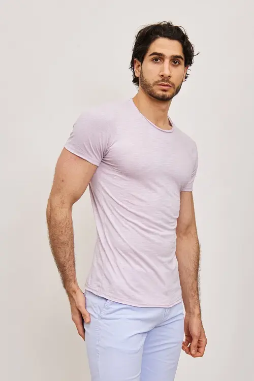 T-shirt manches courtes col rond mauve clair coton homme