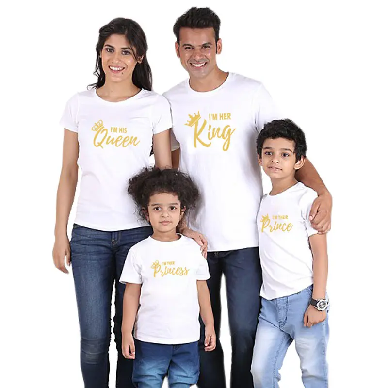 T-shirt Manches Courtes Famille Assorti Été 100% Coton – Roi Reine Prince Princesse