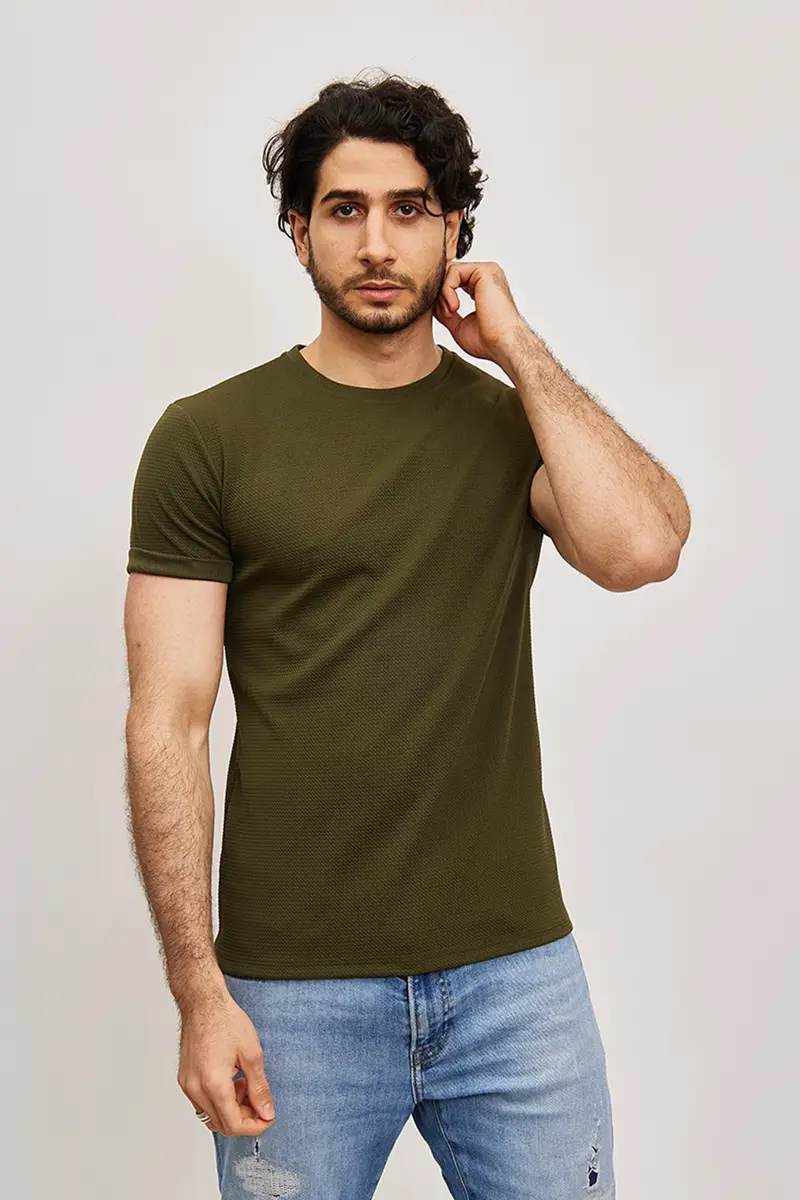 T-shirt manches courtes matière premium kaki homme