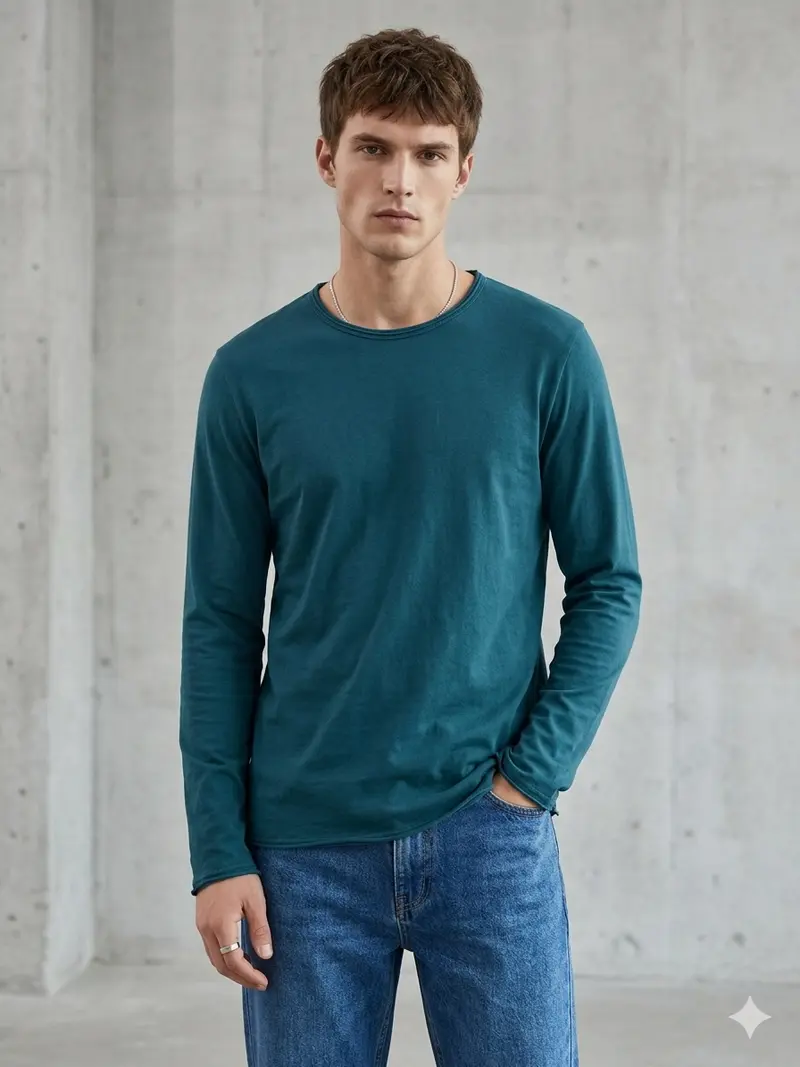 T-shirt manches longues bleu canard