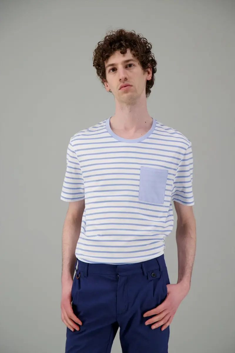 T Shirt marinière blanc bleu ciel