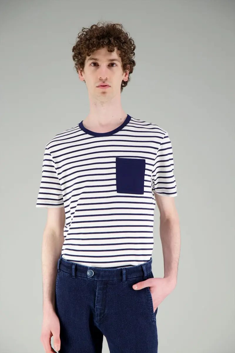 T Shirt marinière blanc bleu marine