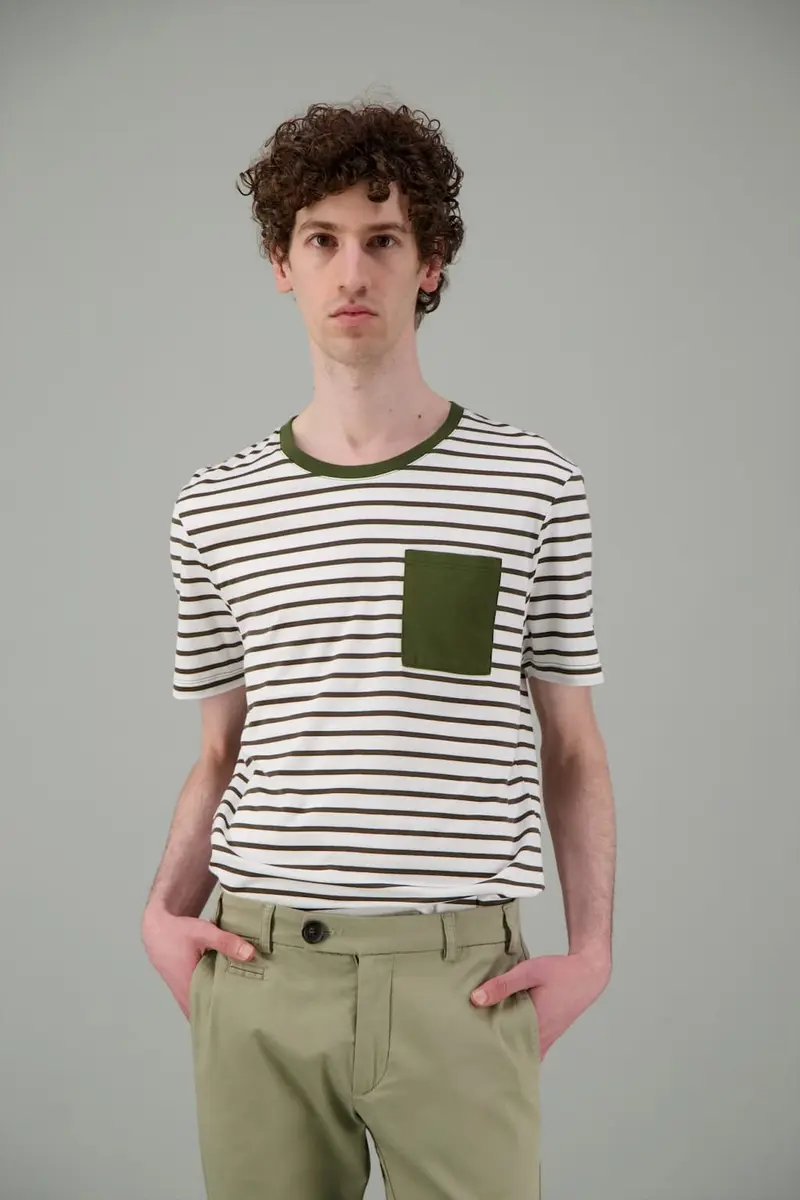T Shirt marinière blanc kaki