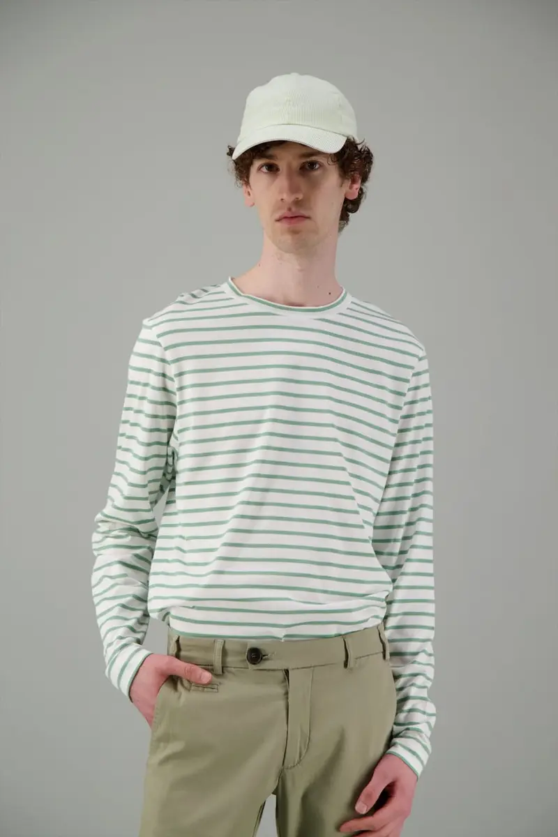 T Shirt marinière blanc vert