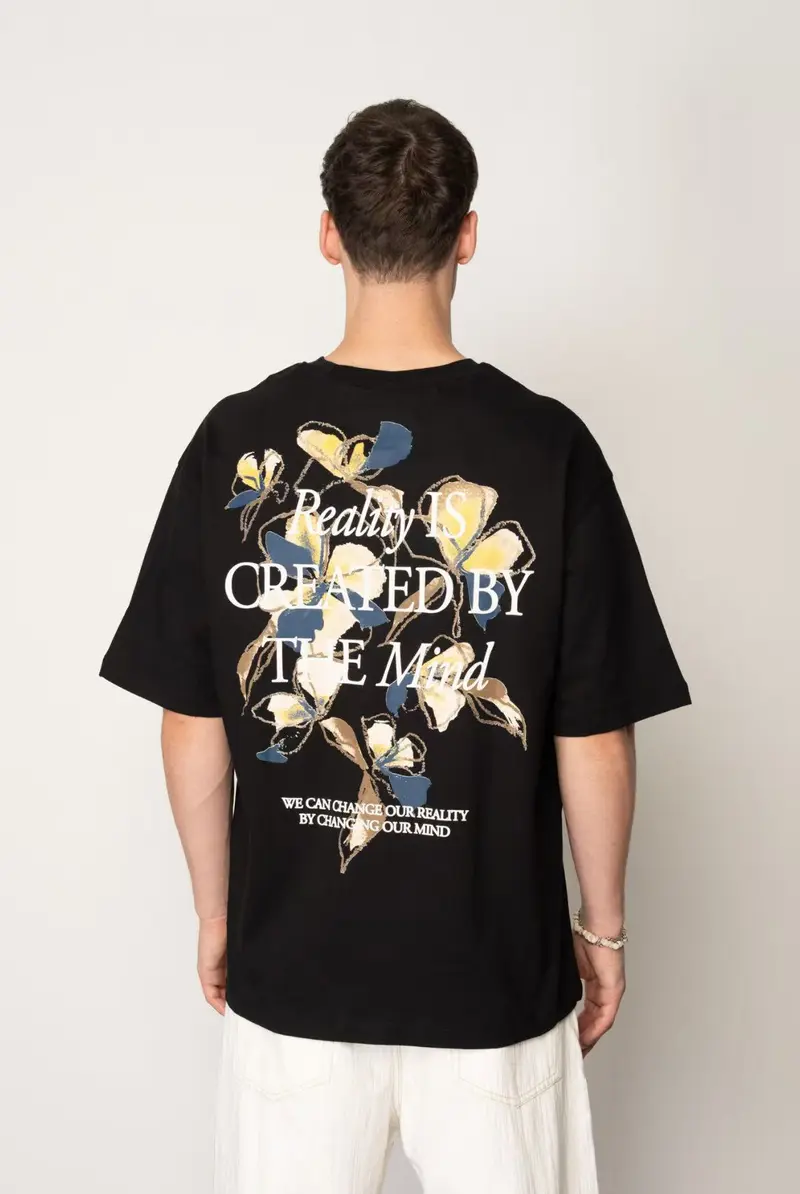 T-shirt Oversize Homme Noir – Imprimé Fleurs