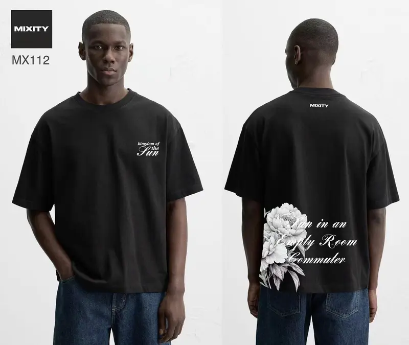 T-shirt oversize noir avec imprimé fleur