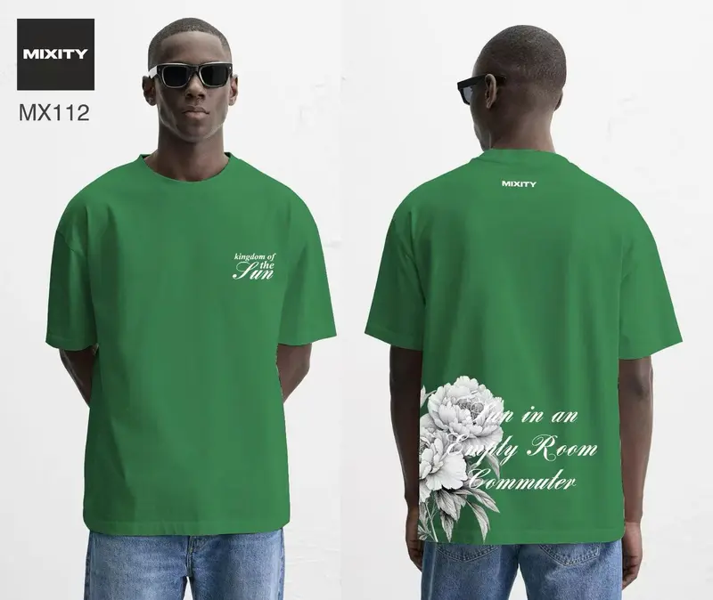 T-shirt oversize vert avec imprimé fleur