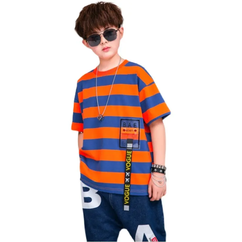 T-shirt Rayé Garçon Style Coréen Coupe Loose 100% Coton – Vêtement Enfant Été