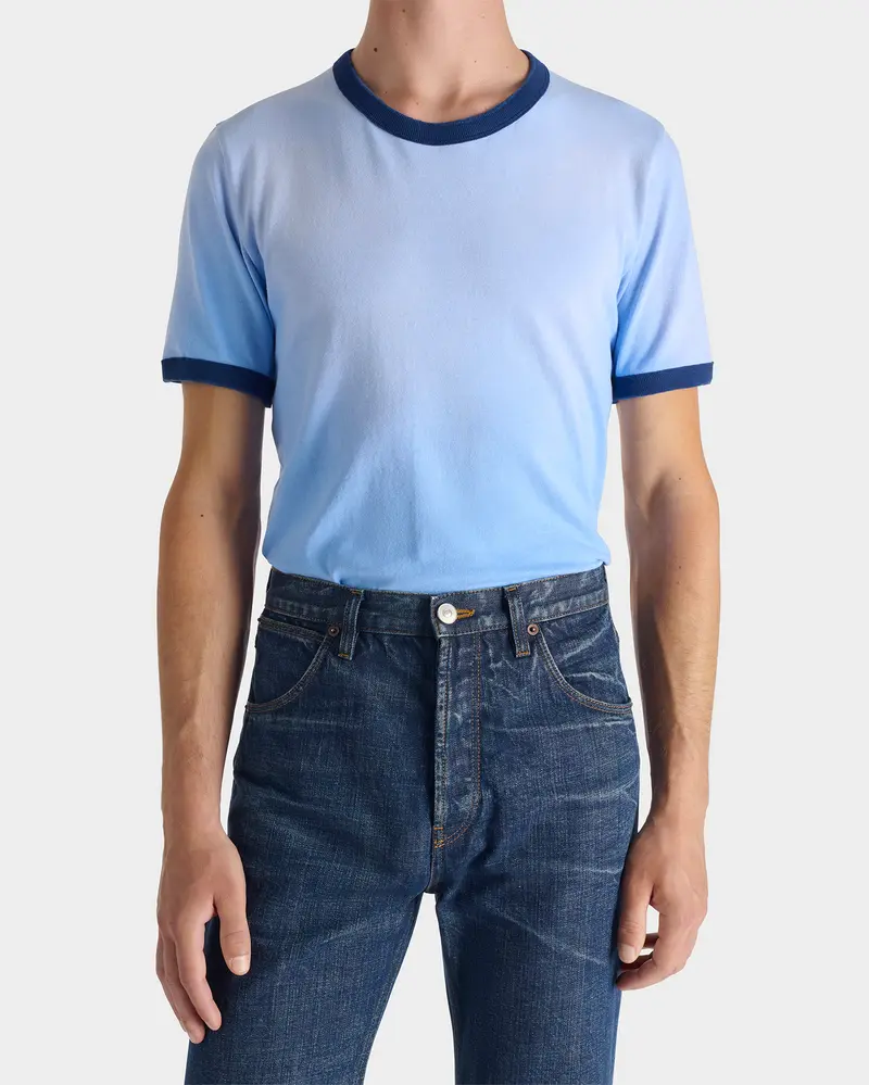 T-SHIRT RINGER EN JERSEY DE COTON - BLEU CLAIR ET MARINE