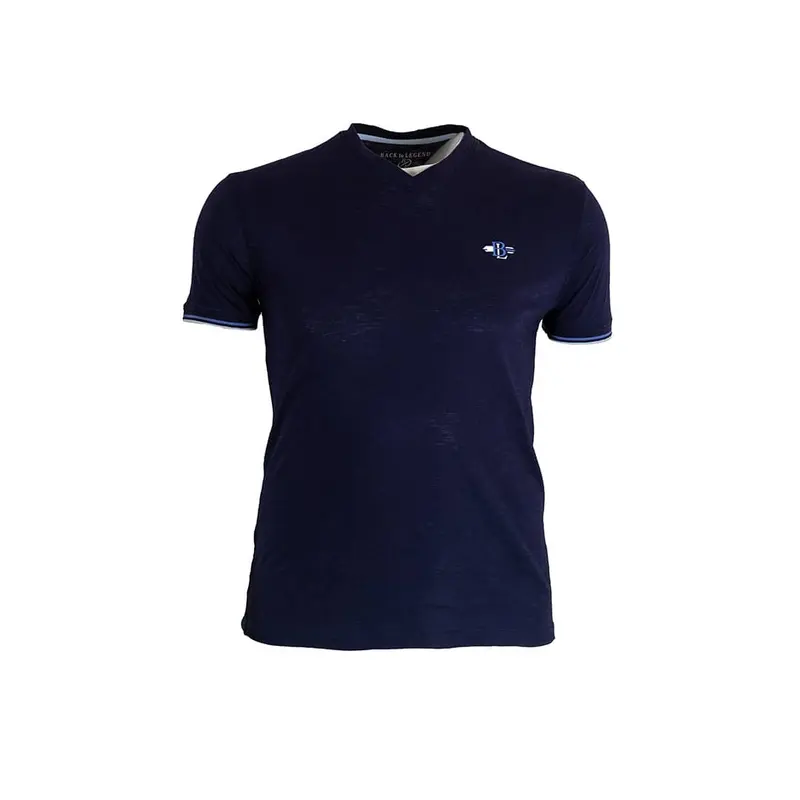 T-shirt slub bleu marine col V