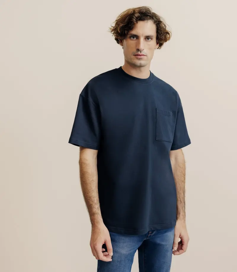 T-shirt uni oversize col rond marine