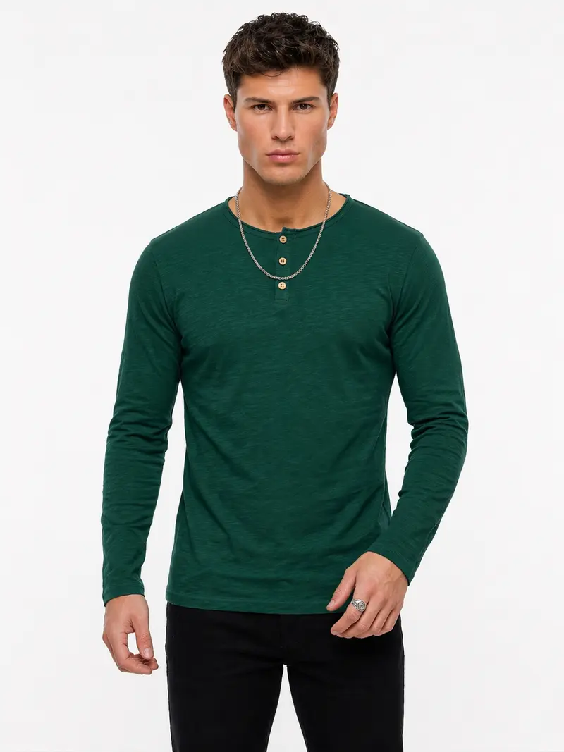 T-shirt vert bouteille col boutonné