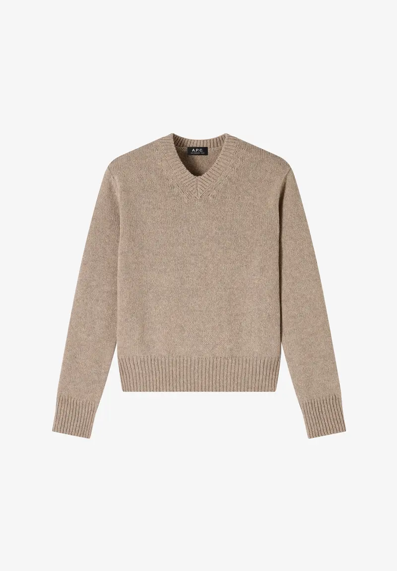 Taupefarbener Pullover aus recycelter Wolle