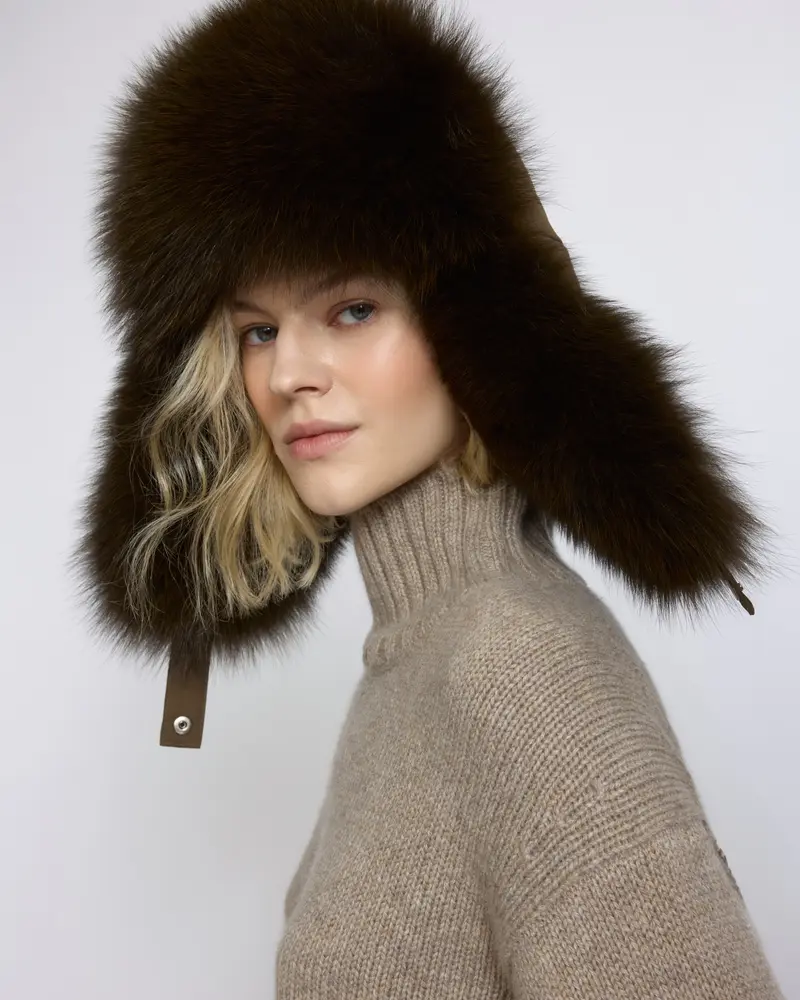 Technical fabric ushanka with fox fur
