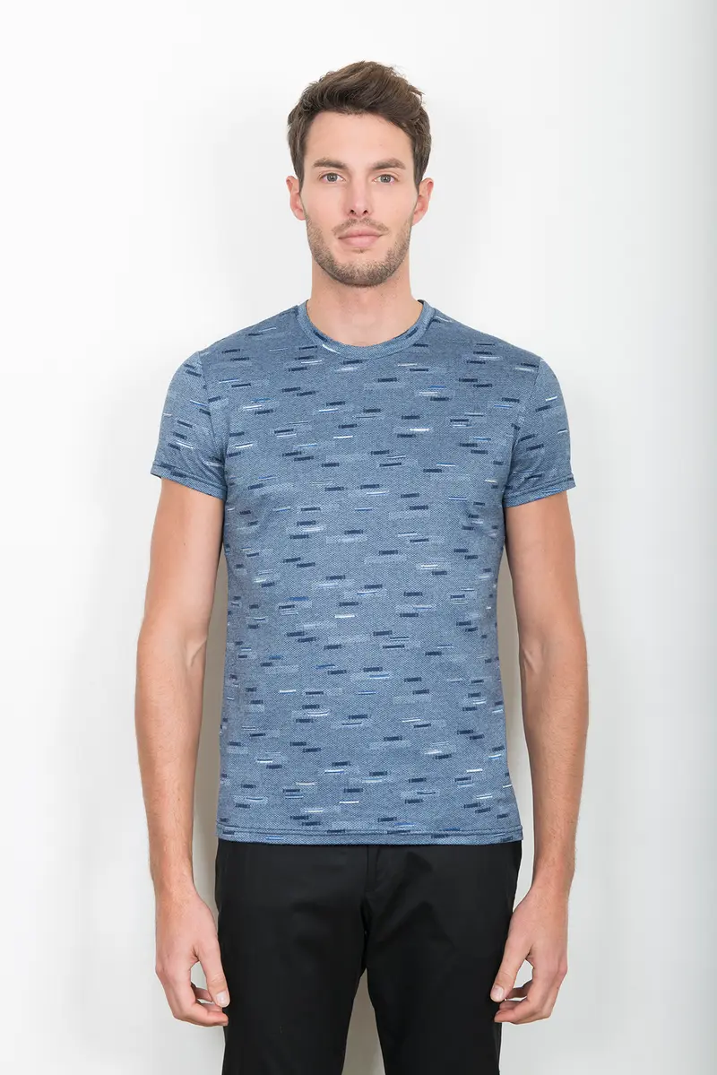 TEE-SHIRT "BASIC" A MOTIFS BLEU JEAN