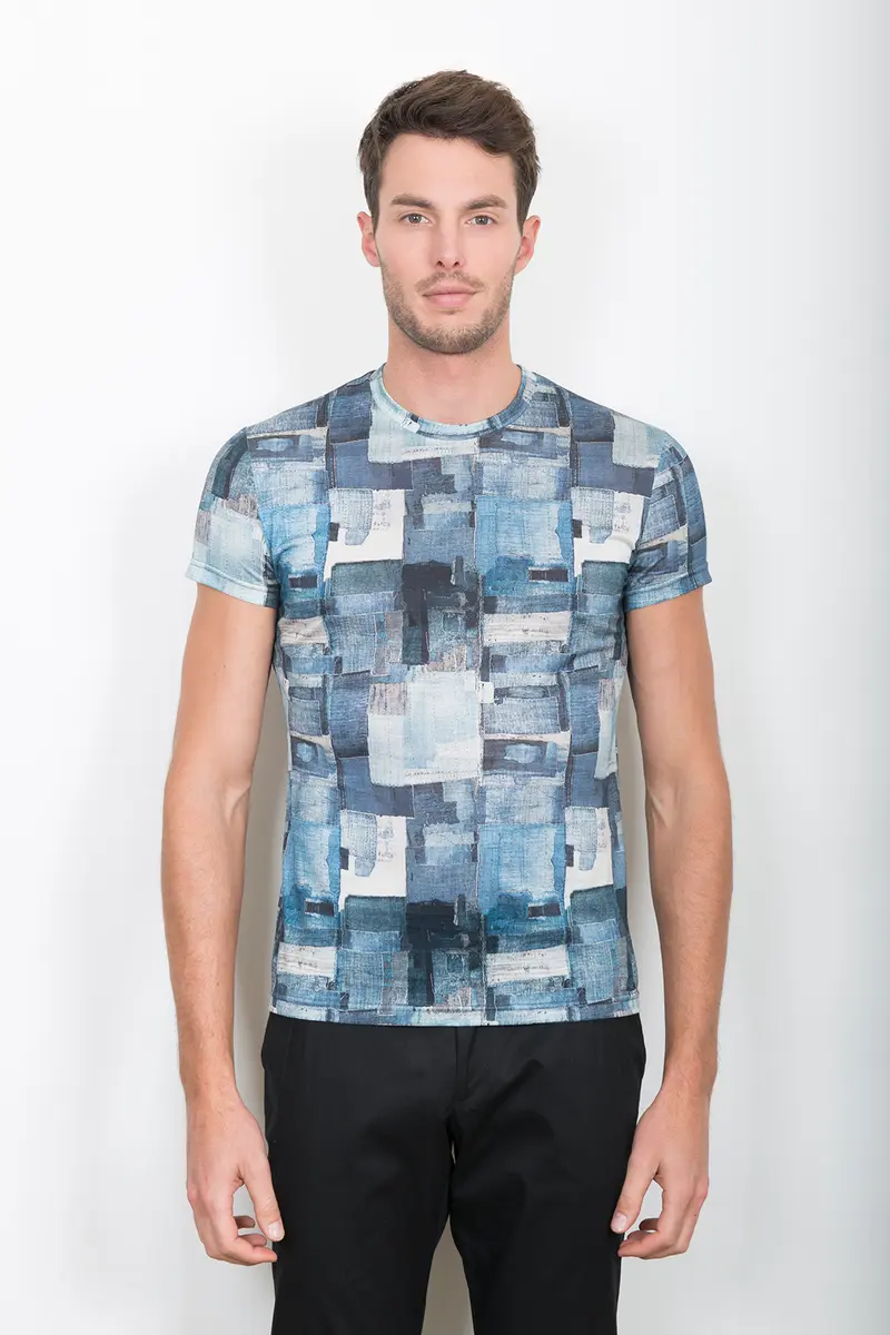Tee-shirt BASIC patchwork bleu jean