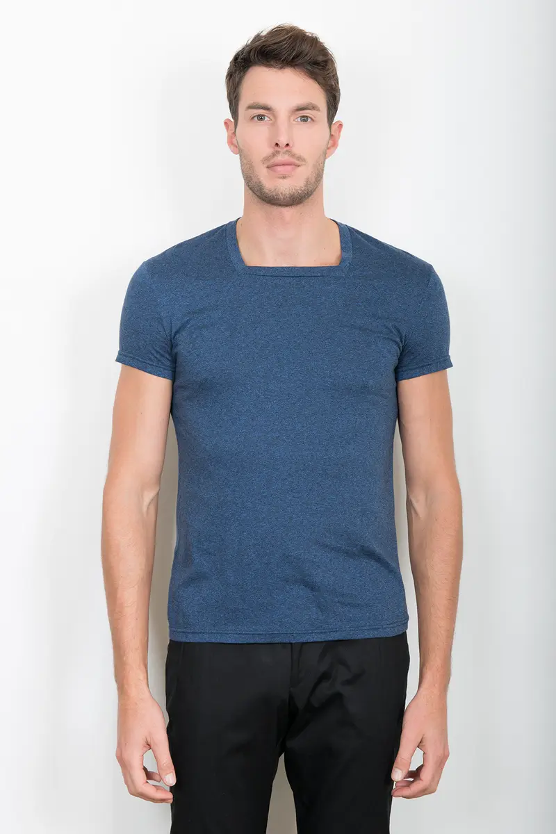 TEE-SHIRT "CARRÉ" BLEU JEAN CHINÉ