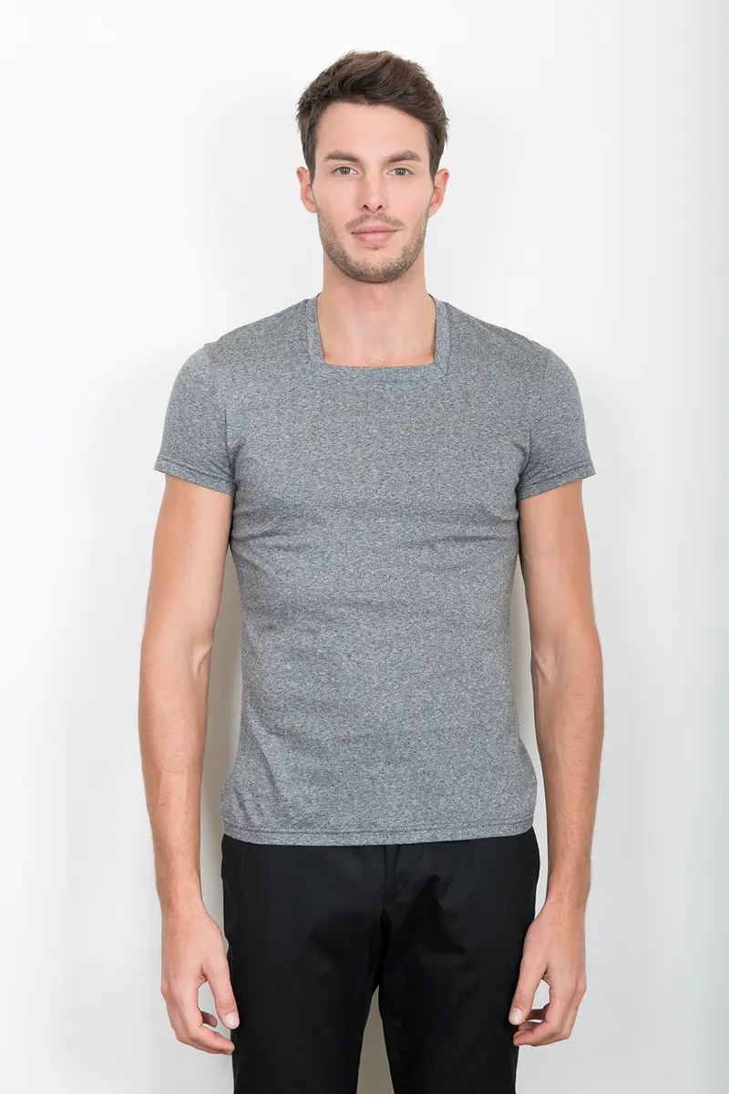 TEE-SHIRT "CARRÉ" GRIS CLAIR CHINÉ