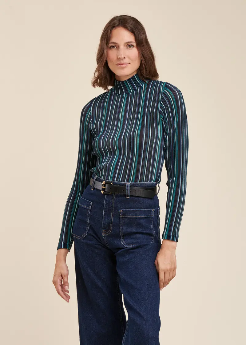 Tee-shirt col roulé rayures multiclores