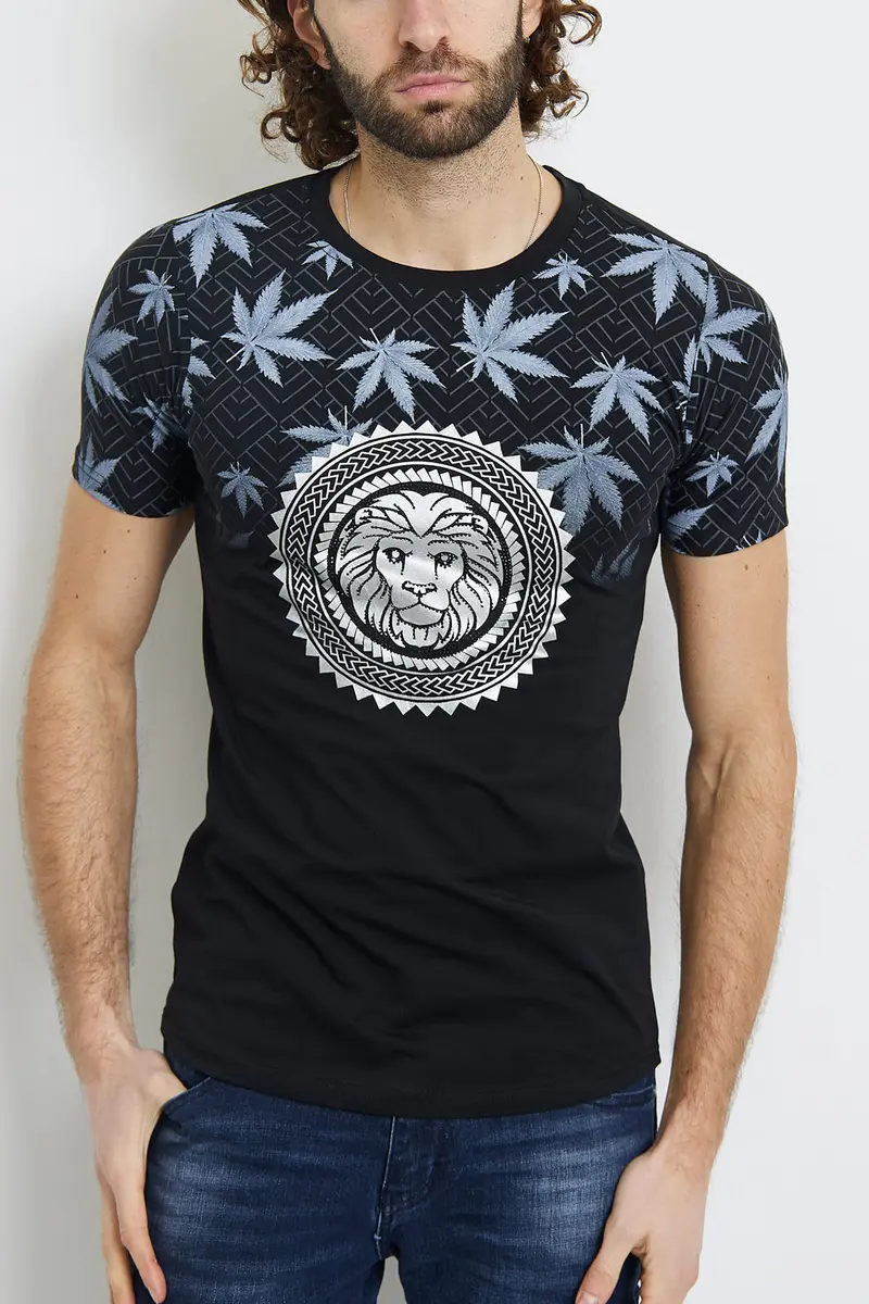 Tee shirt noir motif lion homme fashion