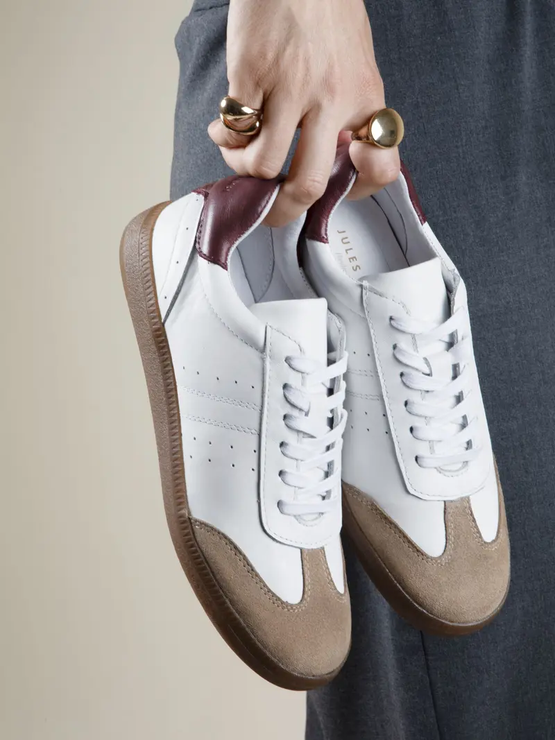 Tennis lacet cuir blanc camel