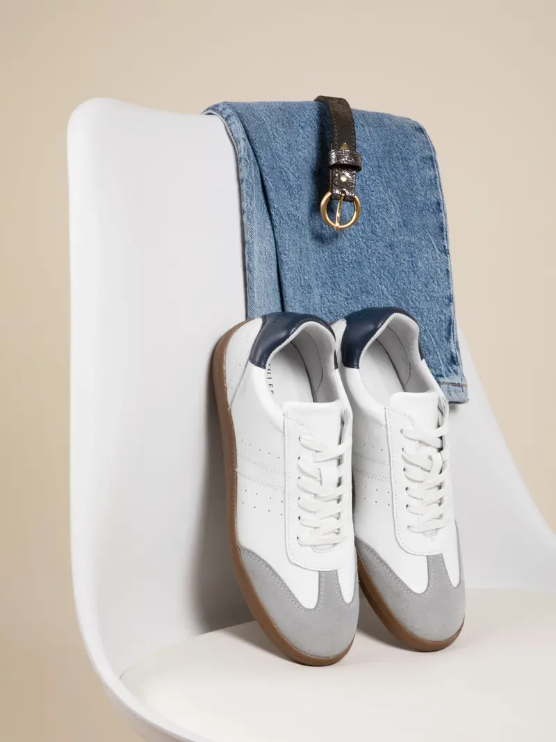 Tennis lacet cuir blanc gris