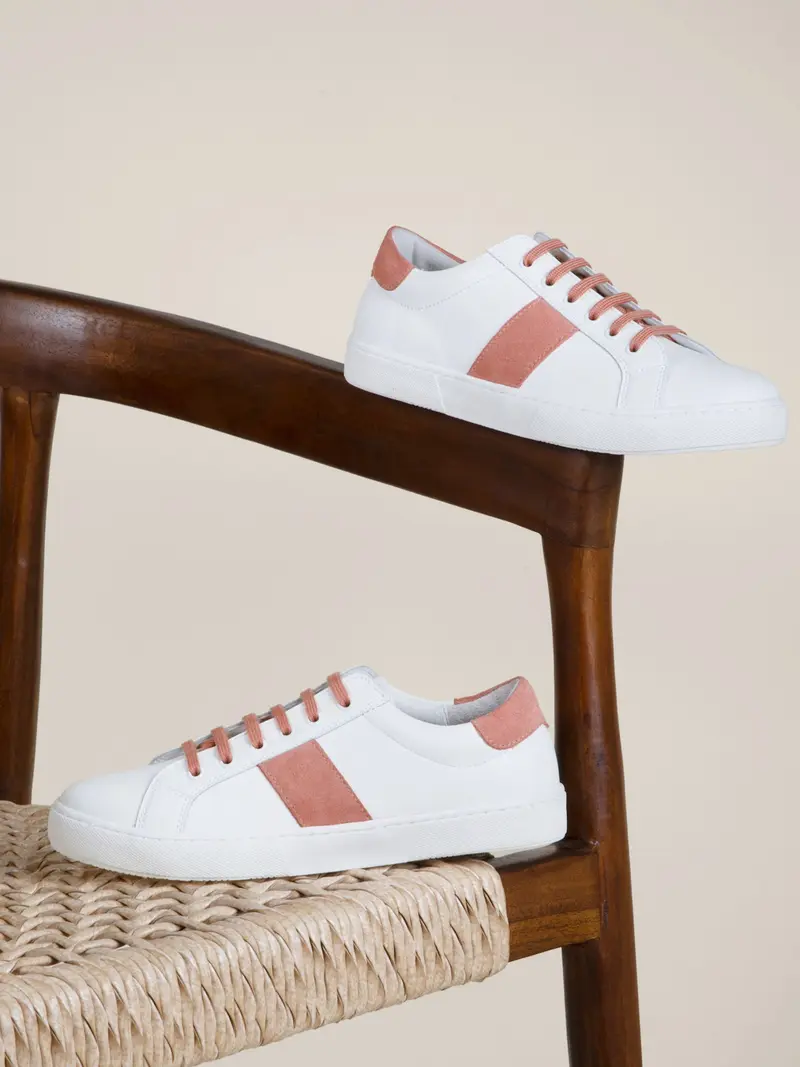 Tennis lacet cuir blanc rose