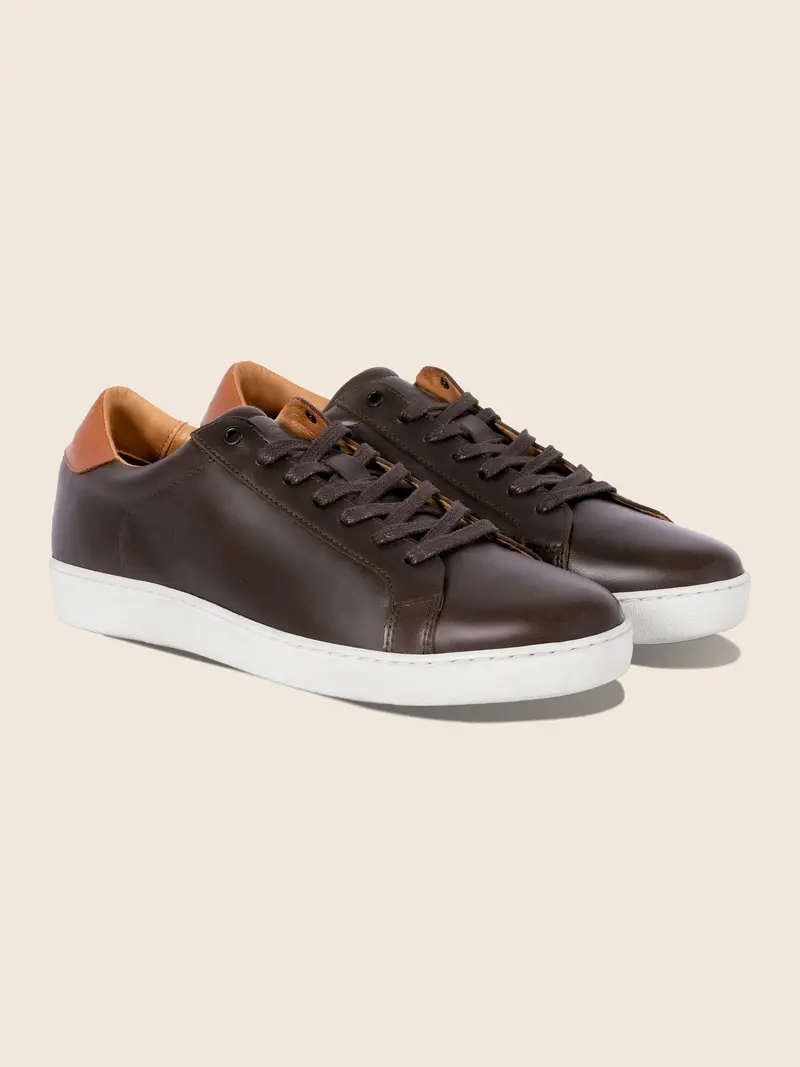 Tennis lacet cuir marron