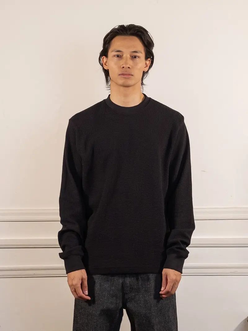Thermal Waffle Long Sleeve Tee - Black