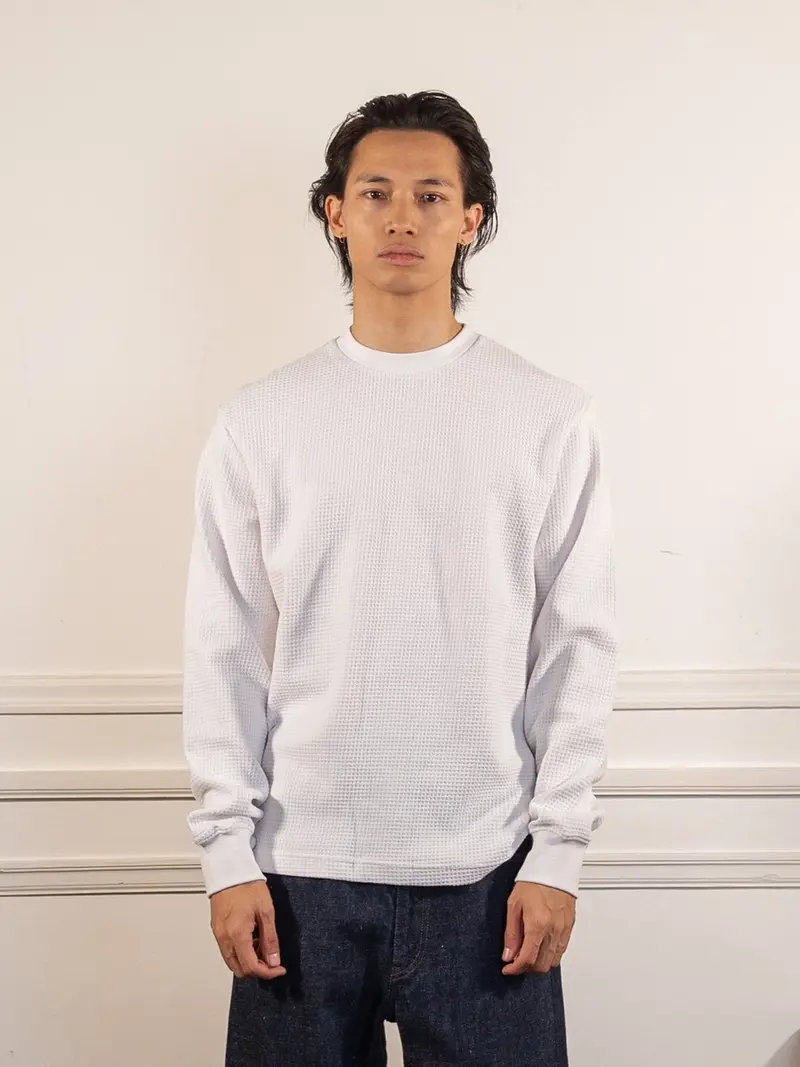 Thermal Waffle Long Sleeve Tee - White