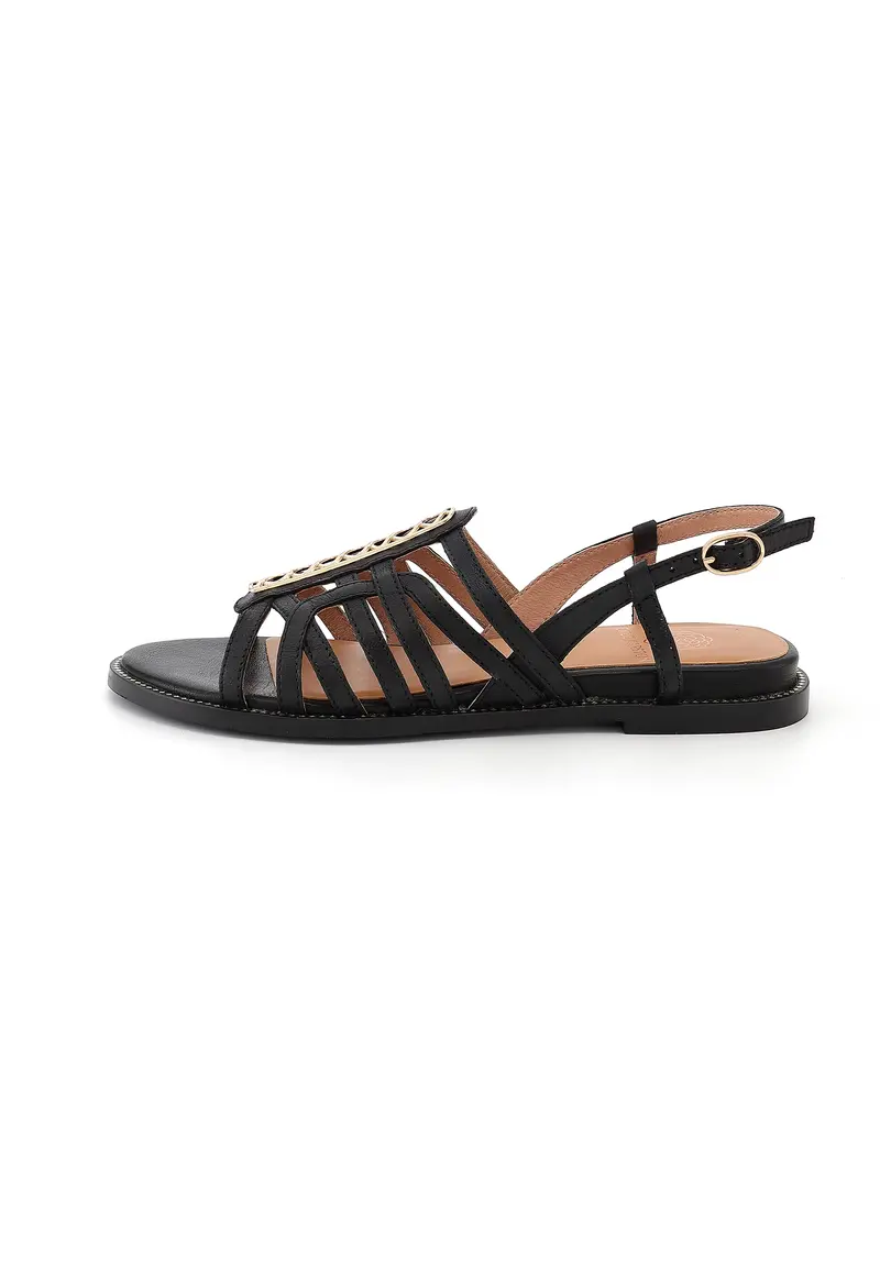 TIFENN - Sandale Plate en Cuir Noir