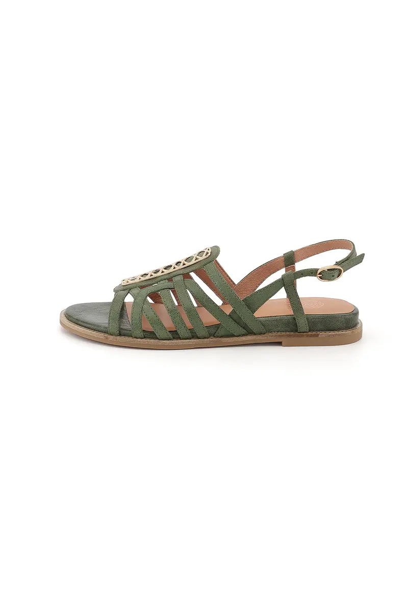 TIFENN - Sandale Plate en Cuir Vert