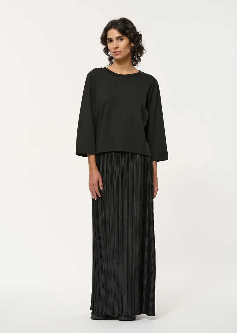 Top ample noir bi-matière manches 3/4