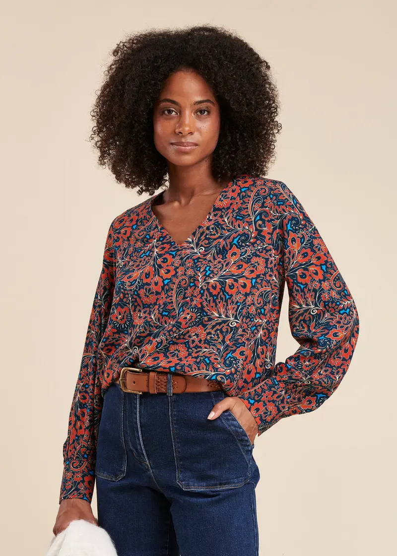 Top coupe droite à imprimé floral en viscose Ecovero