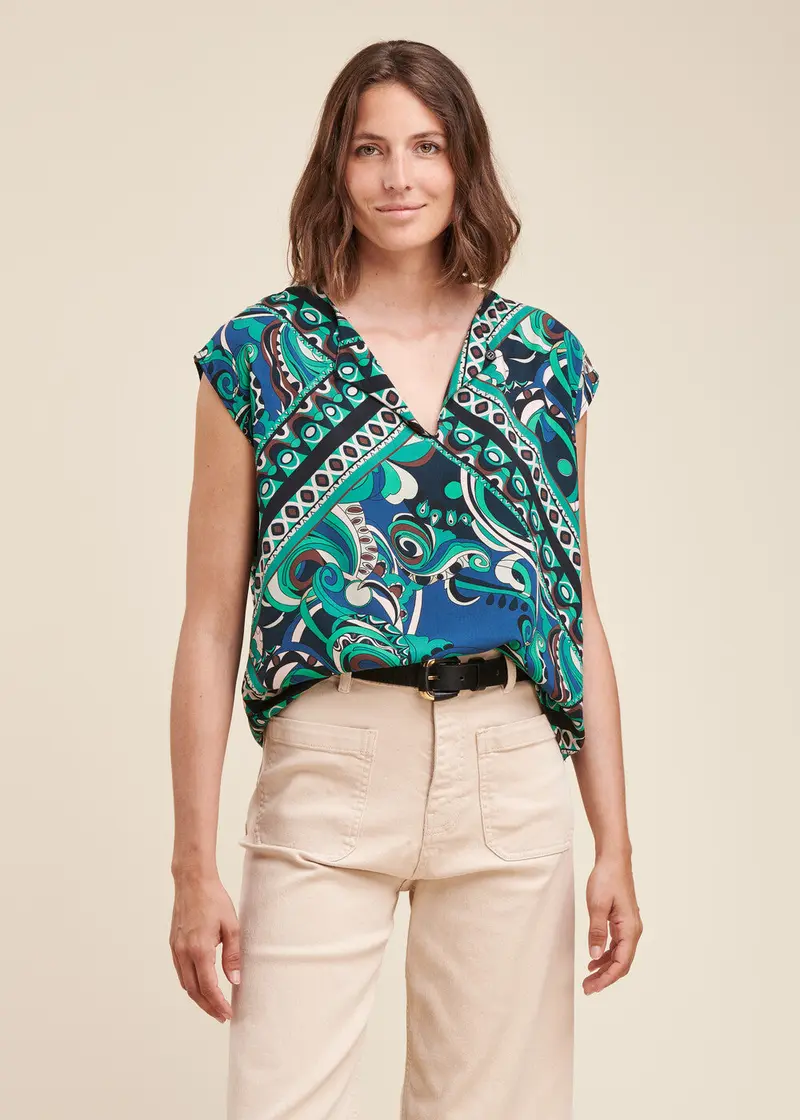 Top en viscose écoresponsable Ecovero à imprimé foulard