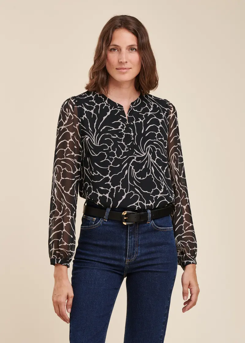 Top en voile de polyester recyclé à imprimé floral