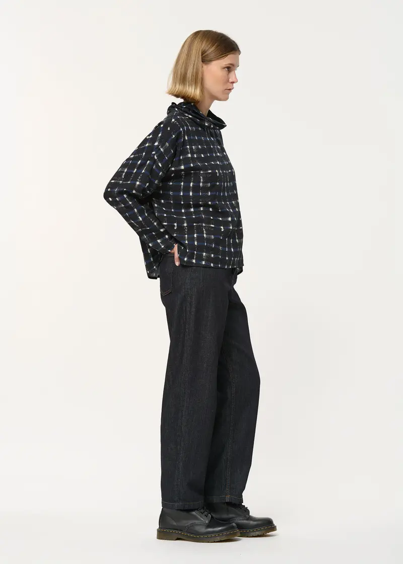 Top oversize bleu marine à imprimé carreaux