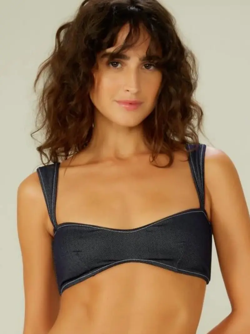 Top Passeio Jeans Azul Marinho