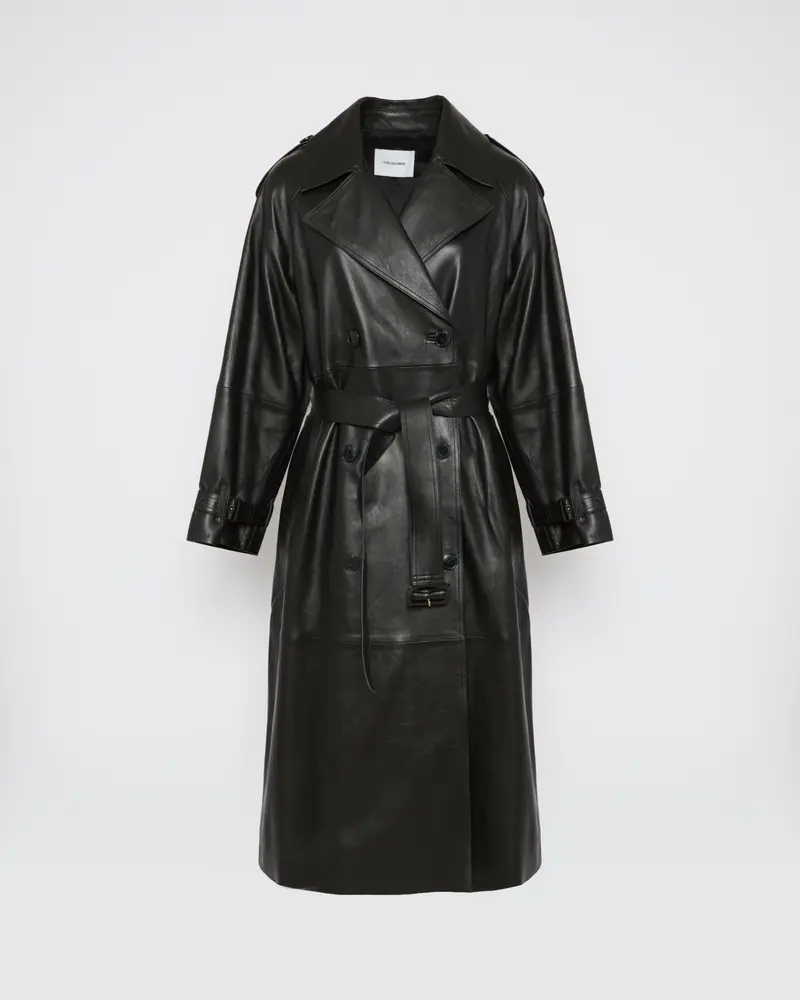 Trench long ceinturé en cuir d'agneau