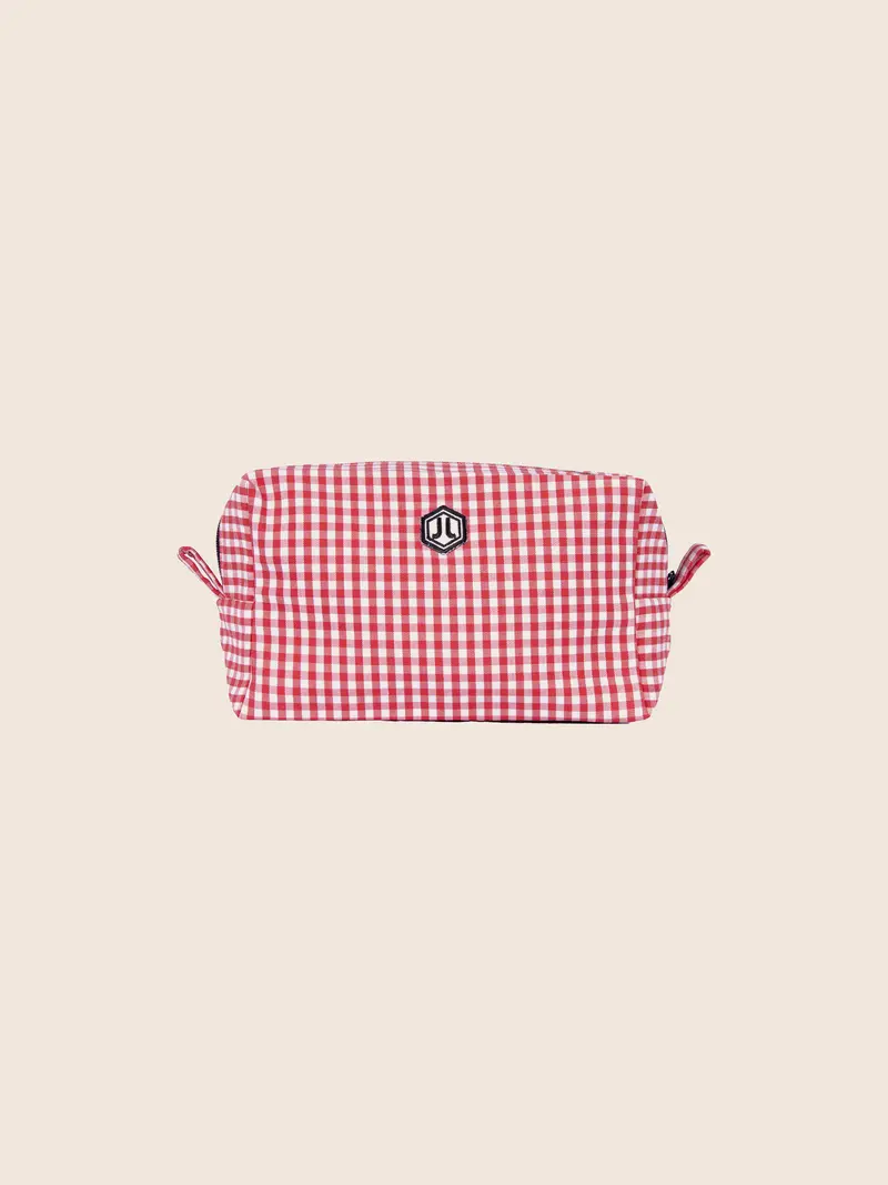 Trousse toile recyclée vichy blanc rouge