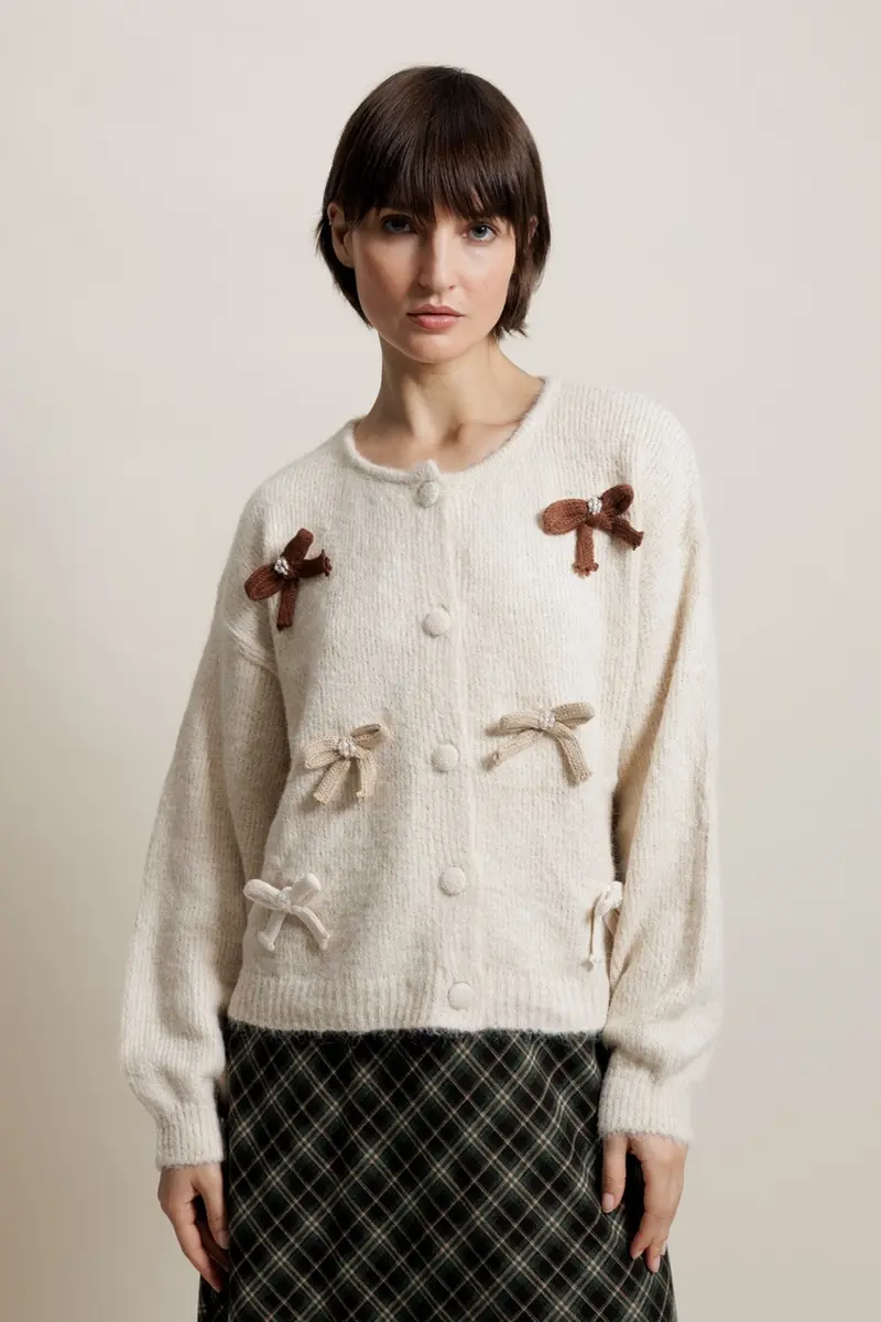 VELENA - Gilet avec nœuds à l'avant beige