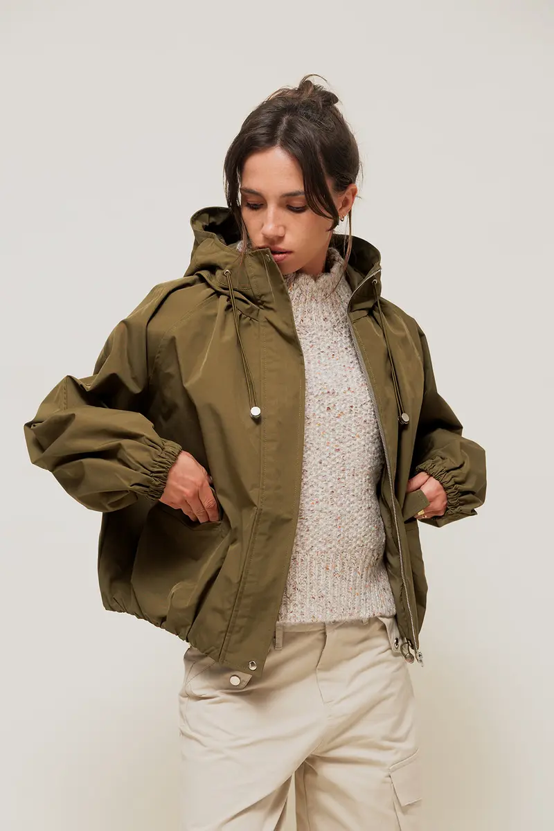 VELIANE - Parka Forme Balloon Kaki à Capuche