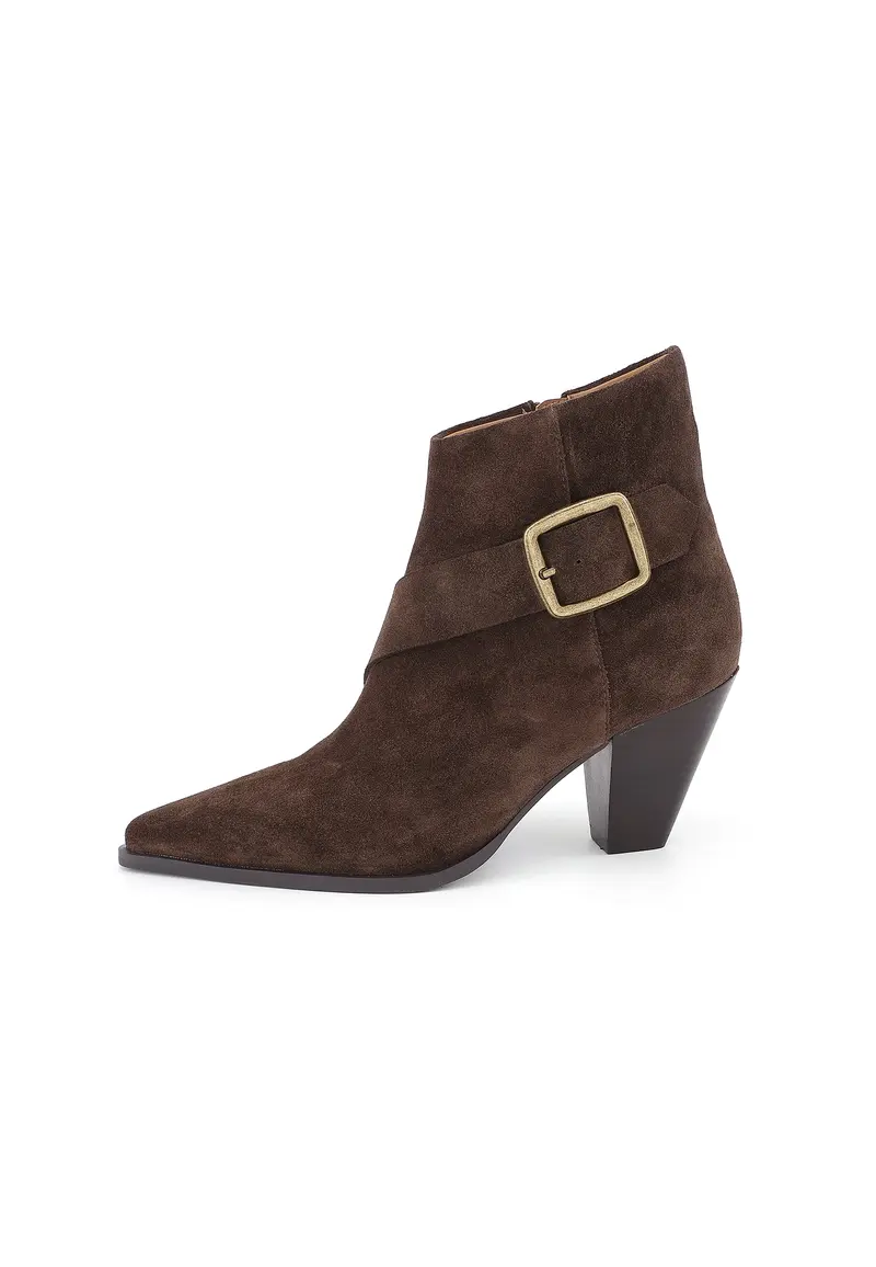 VERANI - Bottines Boucle en Croûte de Cuir Marron