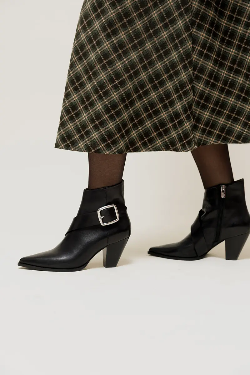 VERANI - Bottines Boucle en Cuir Noir