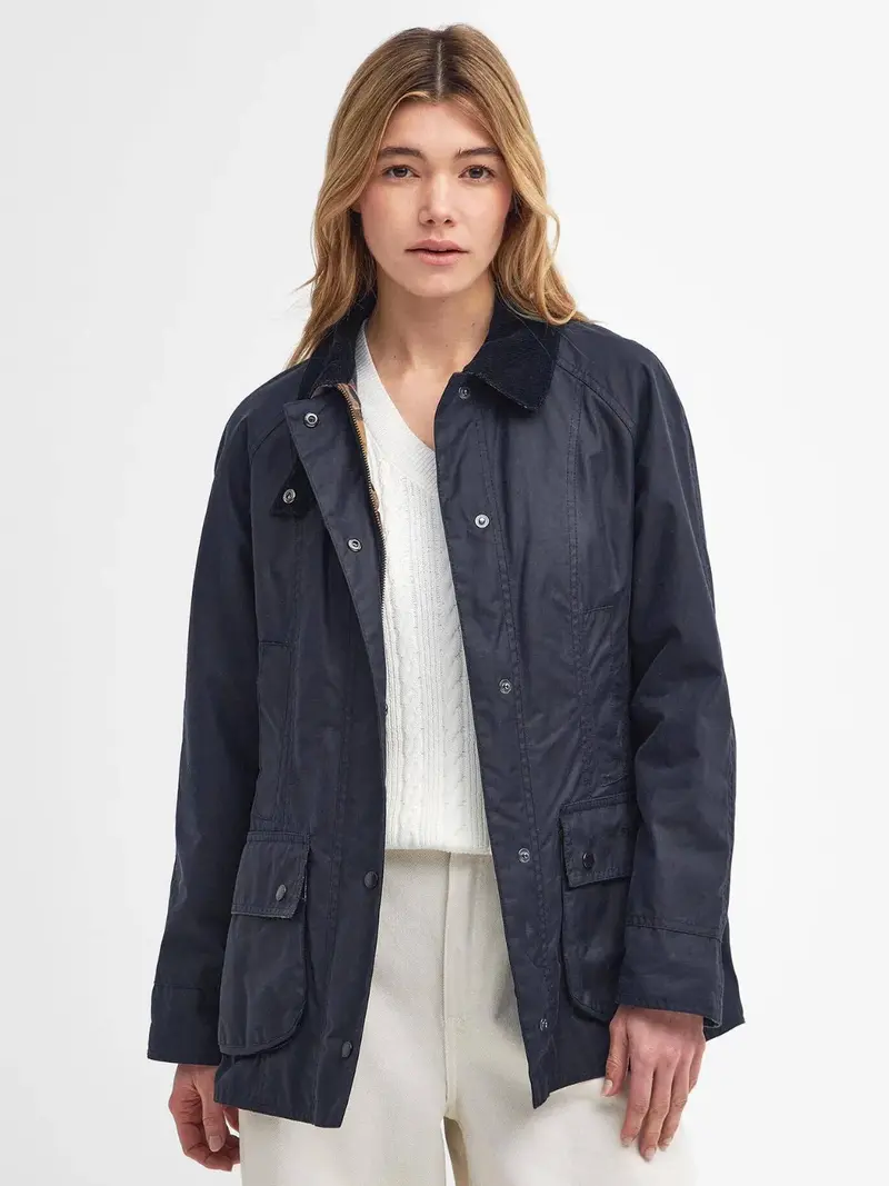 Veste Beadnell Barbour marine en coton ciré
