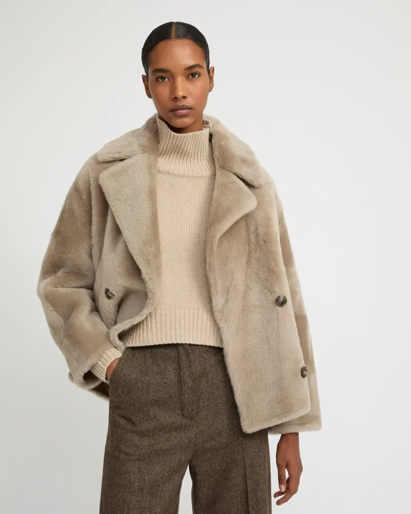 Veste caban en peau lainée