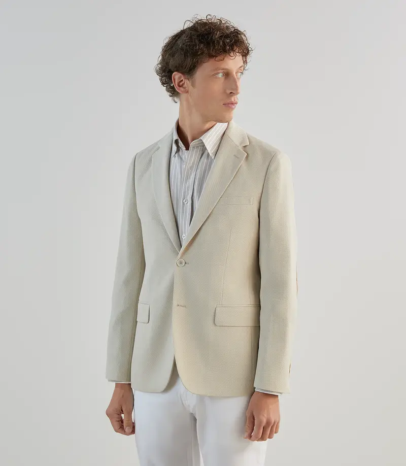 Veste casual en tissu armuré écru