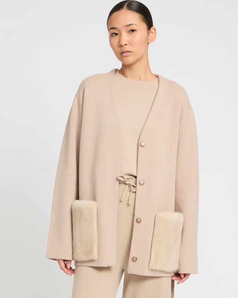 Veste ceinturée en maille et fourrure de vison