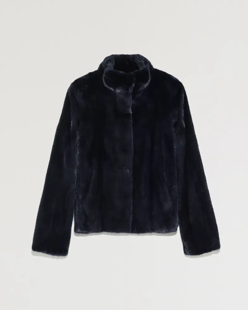 Veste courte en fourrure de vison à col montant