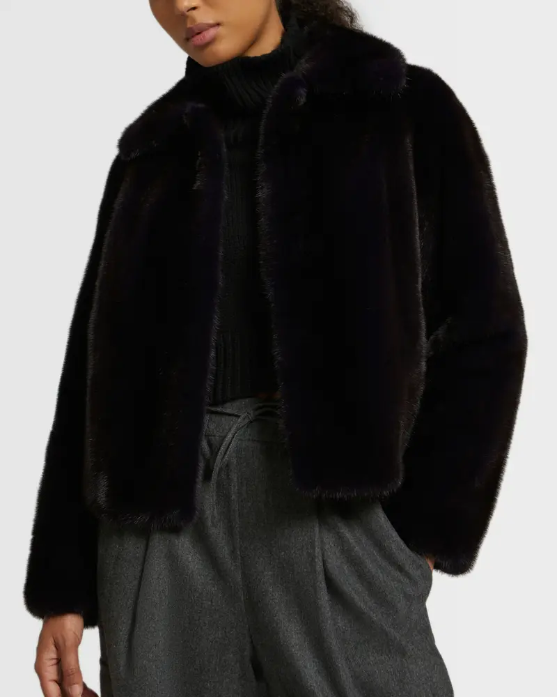 Veste courte en fourrure de vison à poils longs